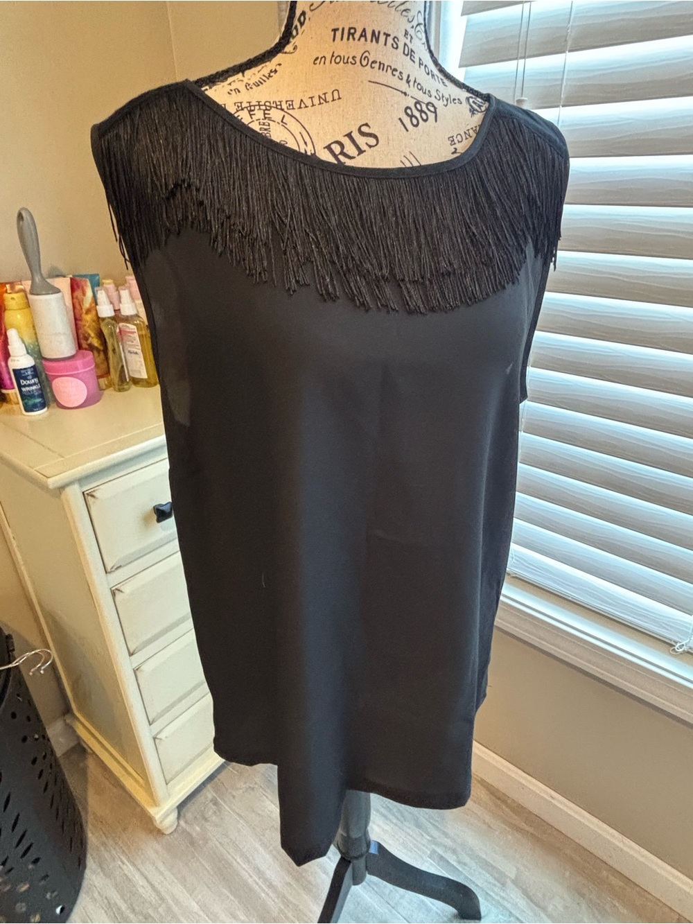 Banana Republic Black Fringe-Trim Sleeveless Tank